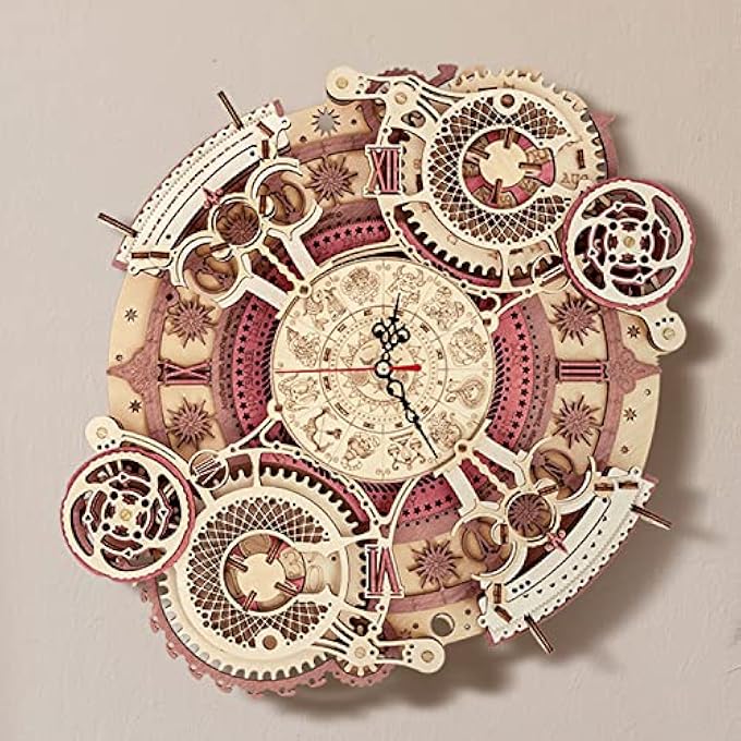 WOODEN MODEL CLOCK KITS 3D PUZZLES FOR ADULTS, ZODIAC CLOCK MECHANICAL PUZZLES FOR ADULTS, DIY CRAFTS/HOBBIES/DECORATIONS/GIFTS FOR MEN/WOMEN/FAMILY (ZODIAC CLOCK) - Image 1